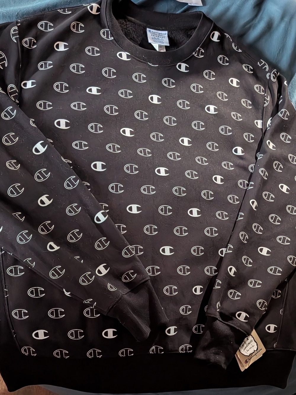 Champion Black Logo-Print Crewneck Sweater